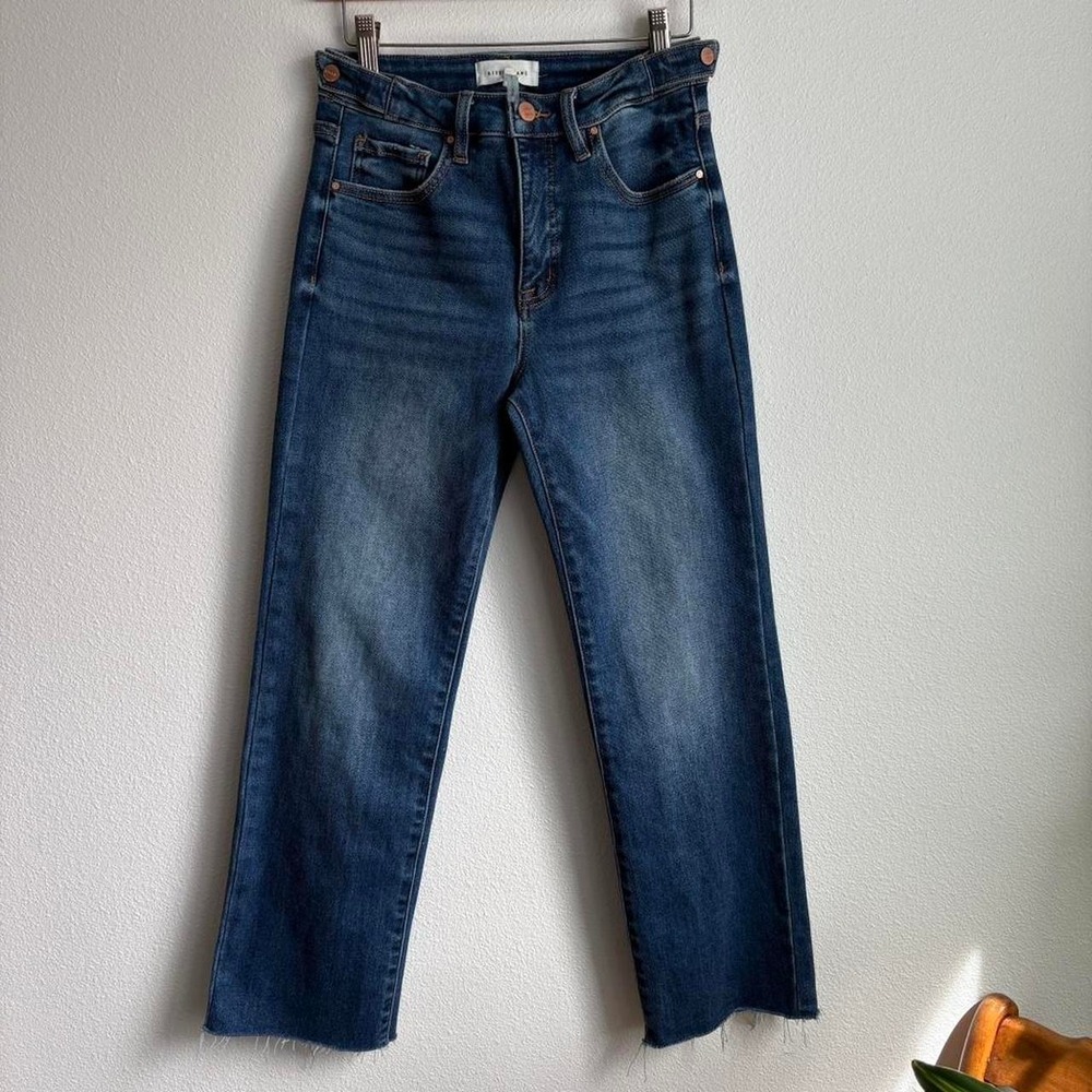 Risen Jeans High Rise Cropped Kick Flare Raw Hem Dark Wash Size 5/27